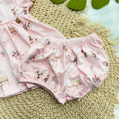 Vestido em Lese e Calcinha Bichinhos - Rosa